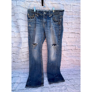 Men's Distressed Y2K style Rock Revival Jeans Blue 36 Rogan Strait